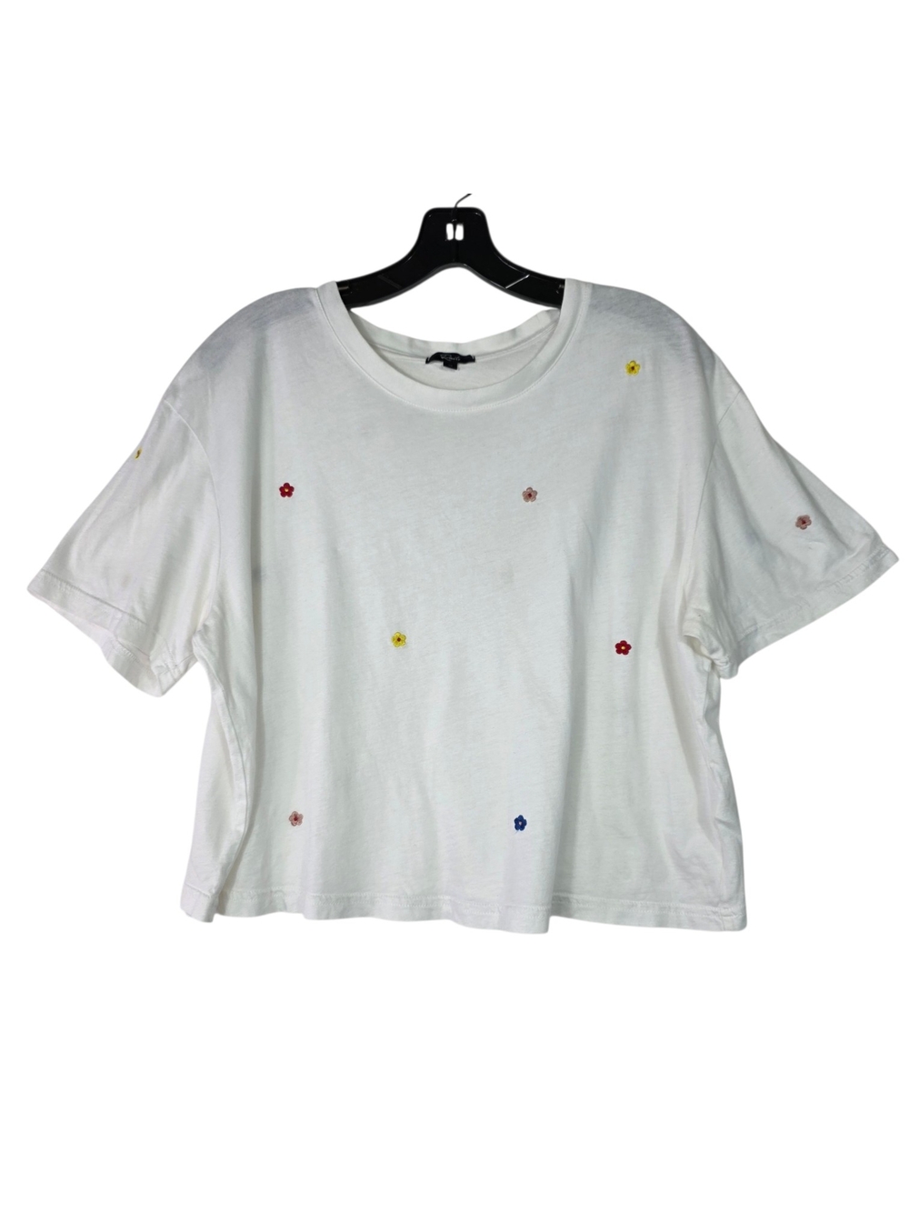 Rails Embroidered Dsisies White Short Sleeve Tee with Tiny Multicolor